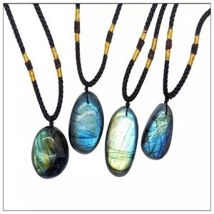 NEW Natural Fire Labradorite Healing Braided Adjustable Necklace